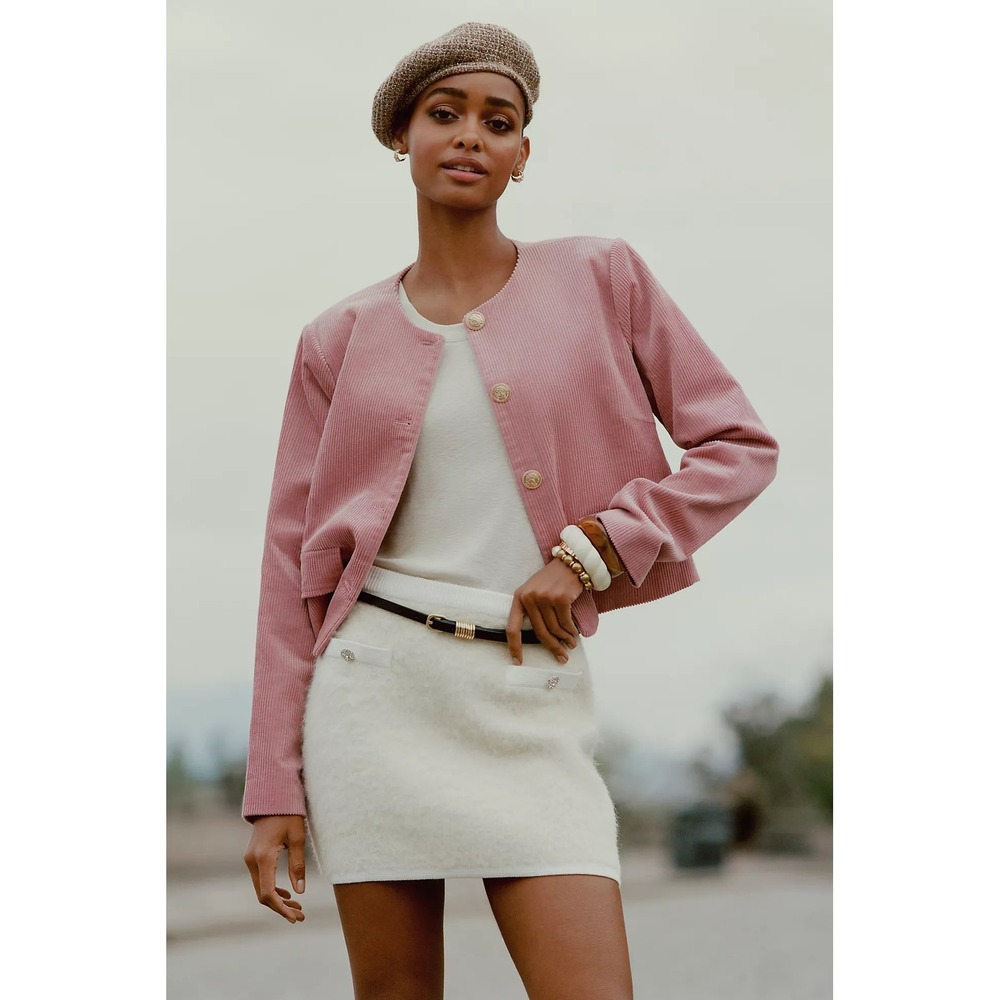 Dolan Anthropologie Corduroy Lady Jacket Pink Gold Button Cropped Cotton M